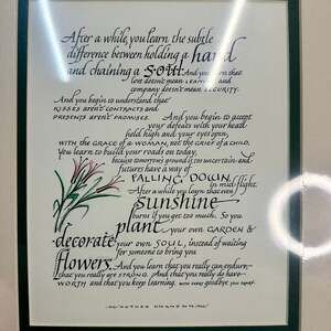 Columbine Originals 'After a While' Poem Matted Calligraphy Art Print